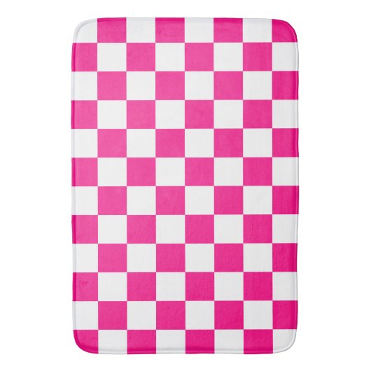 Geruite vierkanten heet roze wit geometrische retr badmat (Voorkant Verticaal)