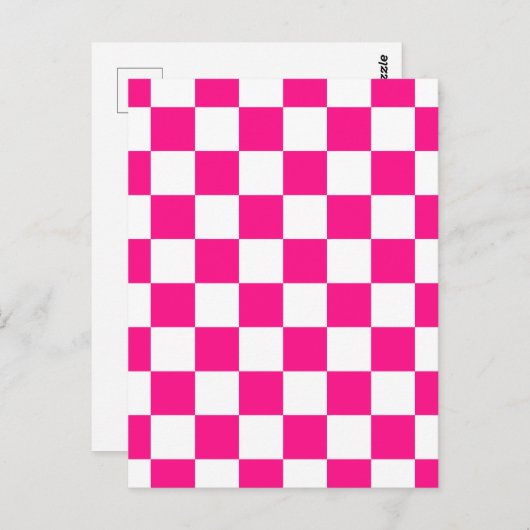 Geruite vierkanten heet roze wit geometrische retr briefkaart (Voorkant / Achterkant)
