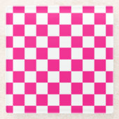 Geruite vierkanten heet roze wit geometrische retr glazen onderzetter (Voorkant)