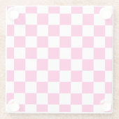 Geruite vierkanten heet roze wit geometrische retr glazen onderzetter (Achterkant)