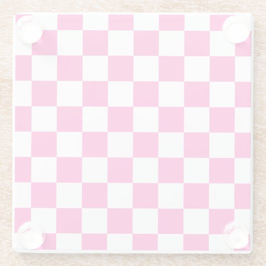 Geruite vierkanten heet roze wit geometrische retr glazen onderzetter (Achterkant)