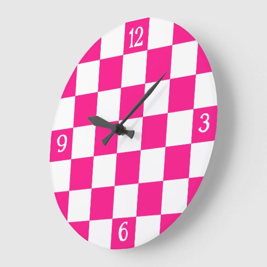 Geruite vierkanten heet roze wit geometrische retr grote klok (Hoek)