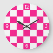 Geruite vierkanten heet roze wit geometrische retr grote klok (Voorkant)
