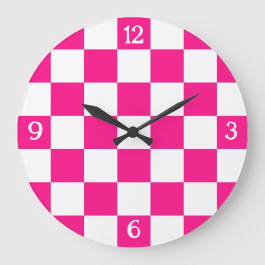 Geruite vierkanten heet roze wit geometrische retr grote klok (Voorkant)