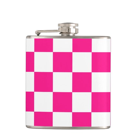 Geruite vierkanten heet roze wit geometrische retr heupfles (Voorkant)