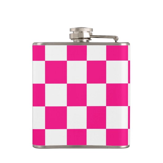 Geruite vierkanten heet roze wit geometrische retr heupfles (Achterkant)