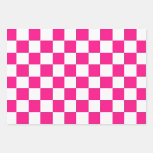 Geruite vierkanten heet roze wit geometrische retr inpakpapier vel (Voorkant 2)