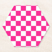 Geruite vierkanten heet roze wit geometrische retr kartonnen onderzetters (Voorkant)