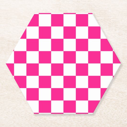 Geruite vierkanten heet roze wit geometrische retr kartonnen onderzetters (Voorkant)