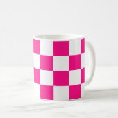 Geruite vierkanten heet roze wit geometrische retr koffiemok (Voorkant rechts)