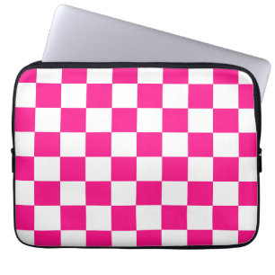 Geruite vierkanten heet roze wit geometrische retr laptop sleeve
