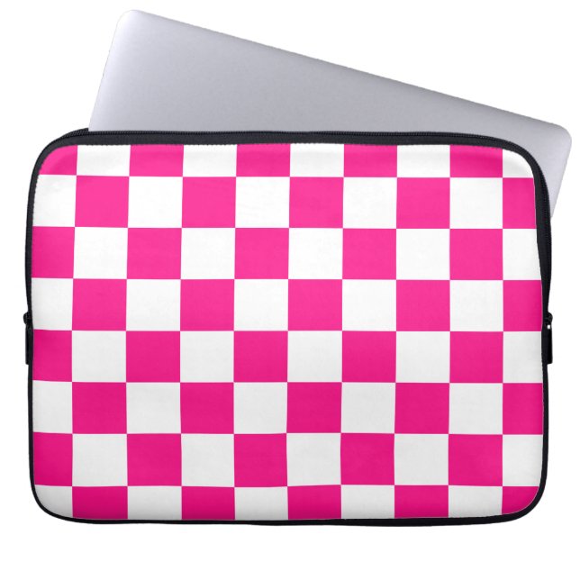 Geruite vierkanten heet roze wit geometrische retr laptop sleeve (Voorkant)