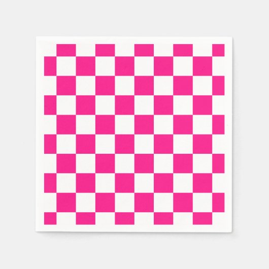 Geruite vierkanten heet roze wit geometrische retr servet (Voorkant)