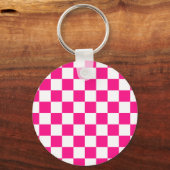 Geruite vierkanten heet roze wit geometrische retr sleutelhanger (Voorkant)