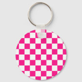Geruite vierkanten heet roze wit geometrische retr sleutelhanger (Achterkant)