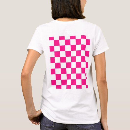 Geruite vierkanten heet roze wit geometrische retr t-shirt (Achterkant)