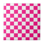 Geruite vierkanten heet roze wit geometrische retr tegeltje (Voorkant)