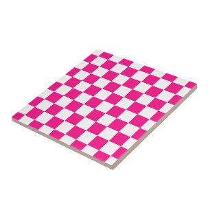 Geruite vierkanten heet roze wit geometrische retr tegeltje