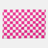 Geruite vierkanten heet roze wit geometrische retr theedoek (Horizontaal)