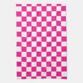 Geruite vierkanten heet roze wit geometrische retr theedoek (Verticaal)