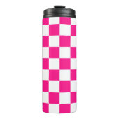 Geruite vierkanten heet roze wit geometrische retr thermosbeker (Voorkant)