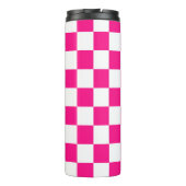 Geruite vierkanten heet roze wit geometrische retr thermosbeker (Achterkant)