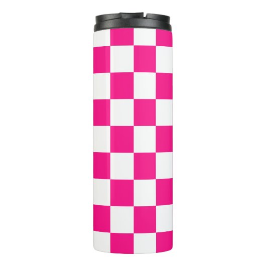 Geruite vierkanten heet roze wit geometrische retr thermosbeker (Achterkant)