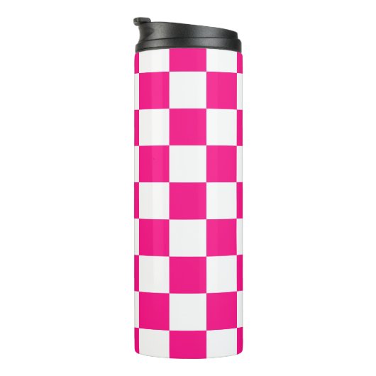 Geruite vierkanten heet roze wit geometrische retr thermosbeker (Geroteerd rechts)