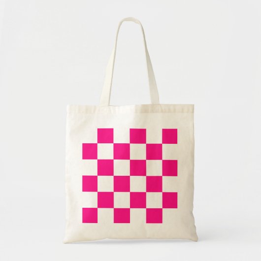 Geruite vierkanten heet roze wit geometrische retr tote bag (Voorkant)
