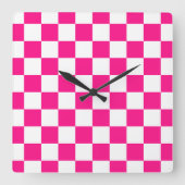 Geruite vierkanten heet roze wit geometrische retr vierkante klok (Voorkant)