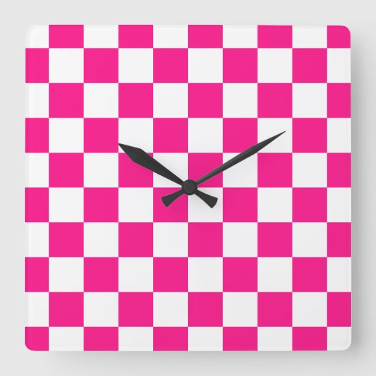 Geruite vierkanten heet roze wit geometrische retr vierkante klok (Voorkant)