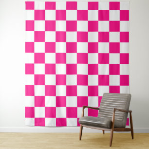 Geruite vierkanten heet roze wit geometrische retr wandkleed
