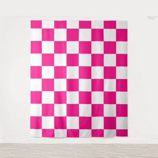 Geruite vierkanten heet roze wit geometrische retr wandkleed (Voorkant)