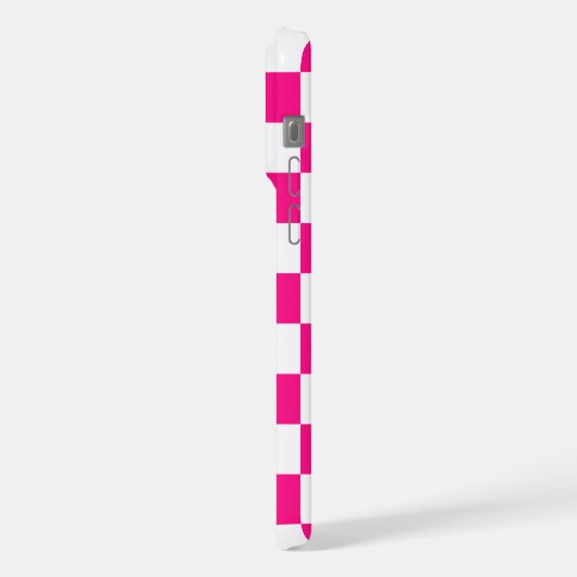 Geruite vierkanten heet roze wit retro Monogram iPhone Hoesje (Linkerkant)