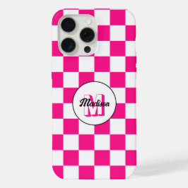 Geruite vierkanten heet roze wit retro Monogram iPhone 15 Pro Max Case