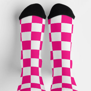 Geruite vierkanten heet roze witte geometrische re sokken