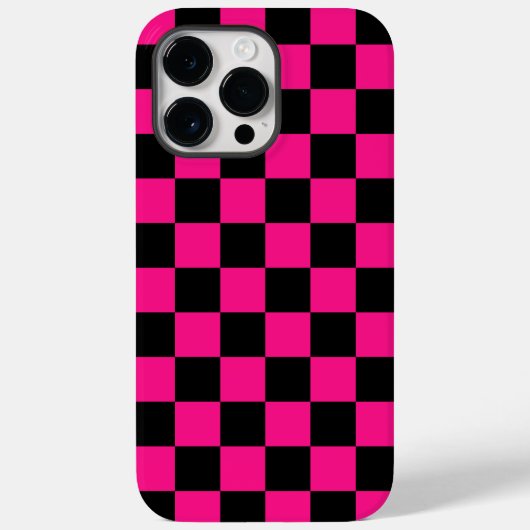 Geruite vierkanten heet roze zwart geometrisch ret Case-Mate iPhone case (Achterkant)
