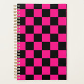 Geruite vierkanten heet roze zwart geometrisch ret planner (Voorkant)