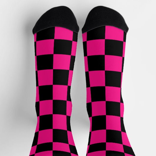 Geruite vierkanten heet roze zwart geometrisch ret sokken (Top)