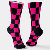 Geruite vierkanten heet roze zwart geometrisch ret sokken (Gebogen)