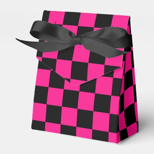 Geruite vierkanten heet roze zwart geometrische re bedankdoosjes (Voorkant Zijde)