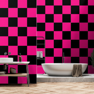 Geruite vierkanten heet roze zwart geometrische re behang