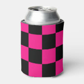 Geruite vierkanten heet roze zwart geometrische re blikjeskoeler (Blikje Voorkant)