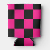 Geruite vierkanten heet roze zwart geometrische re blikjeskoeler (Voorkant)