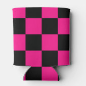 Geruite vierkanten heet roze zwart geometrische re blikjeskoeler (Achterkant)