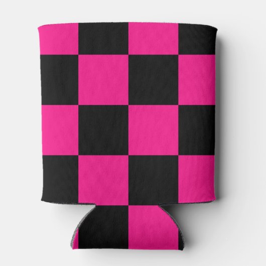 Geruite vierkanten heet roze zwart geometrische re blikjeskoeler (Achterkant)