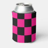 Geruite vierkanten heet roze zwart geometrische re blikjeskoeler (Blikje Achterkant)