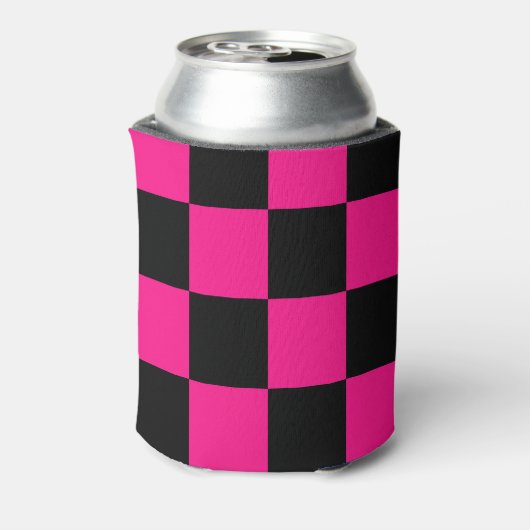 Geruite vierkanten heet roze zwart geometrische re blikjeskoeler (Blikje Achterkant)