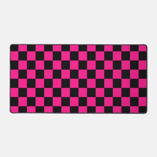Geruite vierkanten heet roze zwart geometrische re bureaumat (Voorkant)