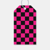 Geruite vierkanten heet roze zwart geometrische re cadeaulabel (Voorkant)